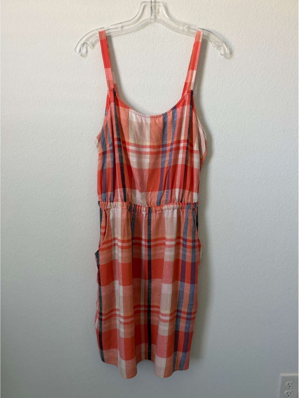 Old Navy Sleeveless Multicolor Plaid Linen Blend Side Pockets Tank Dress Size L